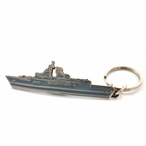 Ship Keychain / Keyring - Engraved and Filled, Silver Finish, One Colour Enamel