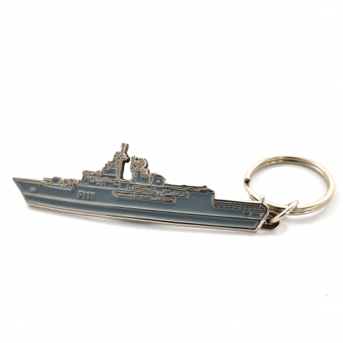 Ship Keychain / Keyring - Engraved and Filled, Silver Finish, One Colour Enamel