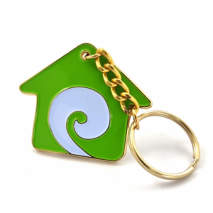 Koru House Keychain / Keyring – Engraved and Filled, Gold Finish, Two Colour Enamel