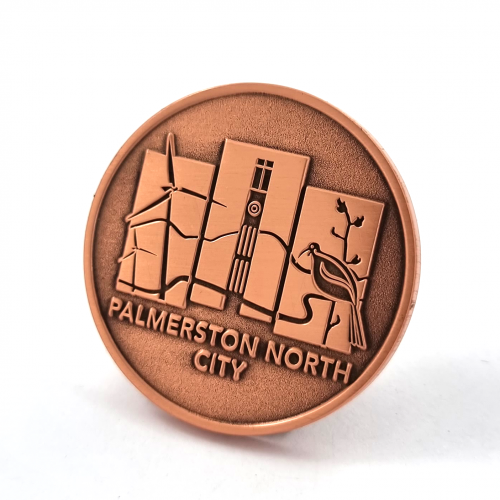 Palmerston North City Council Coin – 40mm, Antique Copper Finish, No Colour Enamel