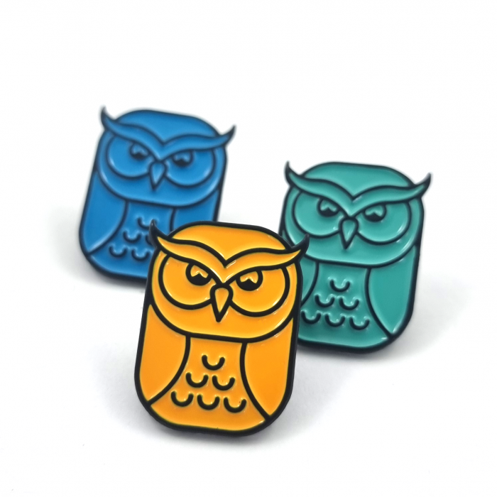 Cyber Security Owl Badge - 25mm, Gold Finish, Four Colour Enamel, One Pin and Clutch