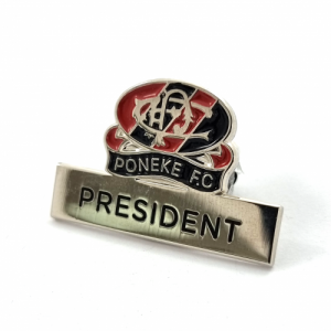 Poneke RFC Logo Badge with Engraving Plate - 30mm, Nickel Finish, Two Colour Enamel, Two Pins and Clutch