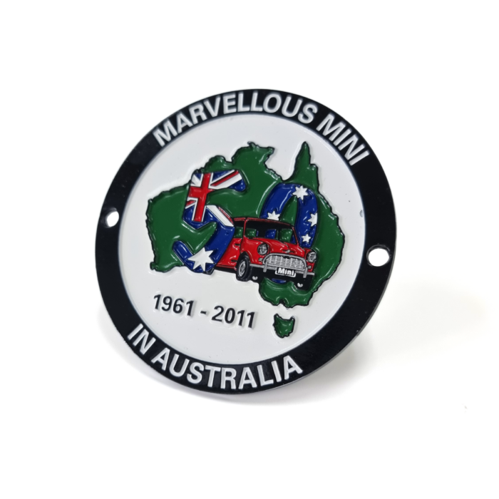 Marvellous Mini 50 Year Pin - Black Dye Finish, Four Colour Enamel