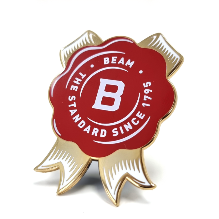 Jim Beam Badge - 60mm, Two Colour Enamel, Gold Finish