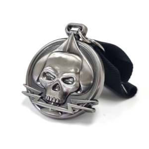 Custom Skull Medal - 50mm, No Colour Enamel, Ribbon Fitting, Antique Nickel Plated