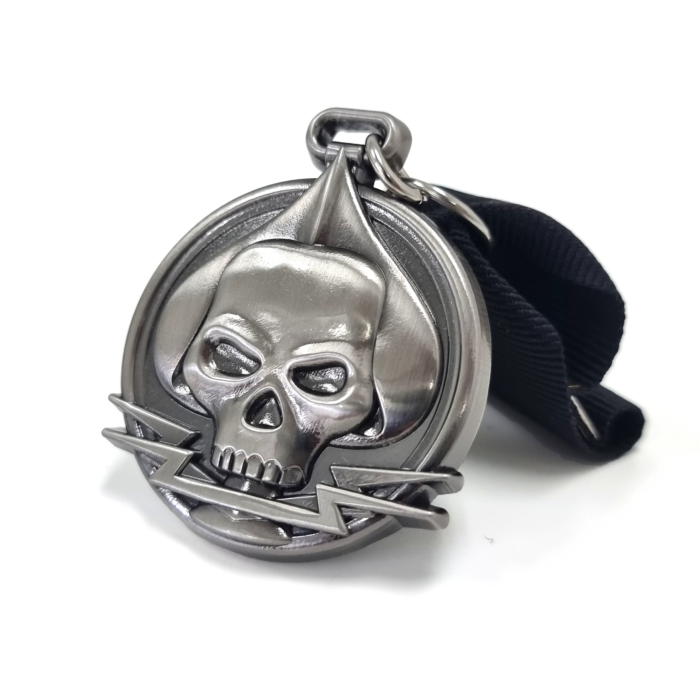 Custom Skull Medal - 50mm, No Colour Enamel, Ribbon Fitting, Antique Nickel Plated