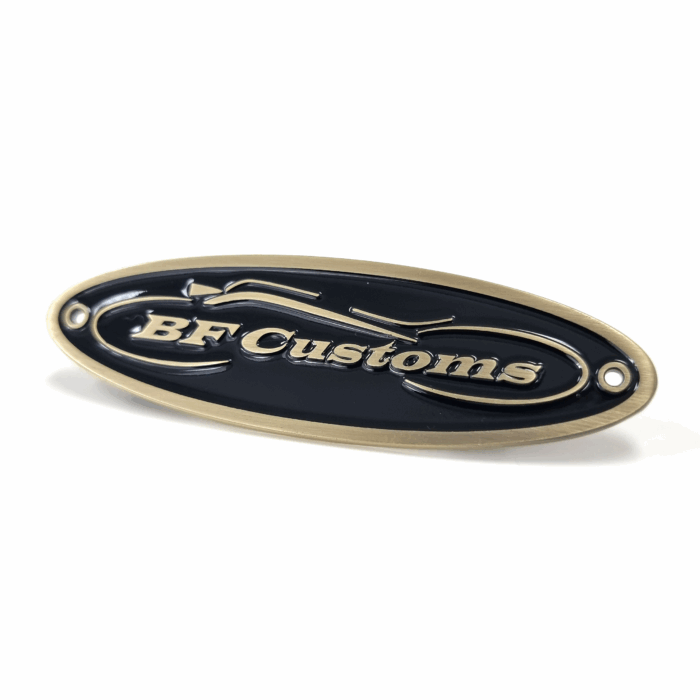 BF Customs Badge - 100mm, 1 Colour Enamel, No Fitting, Antique Brass Plated