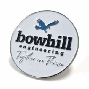 Bowhill Engineering badge - 50mm, 3 Colour Enamel, Magnet Fitting, Bright Nickel Plated