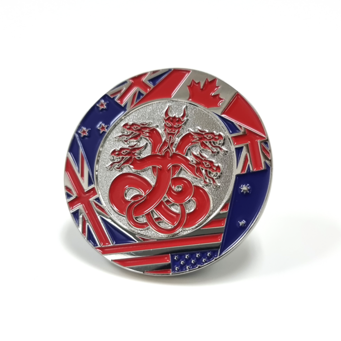 Ruby Hydra 2026 coin - 45mm, 2 Colour Enamel, No Fitting, Bright Nickel Plated