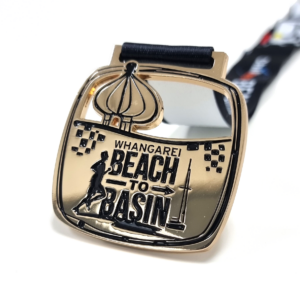 Whangarei Beach to Basin medal custom-half-marathon-medal-sport-northland