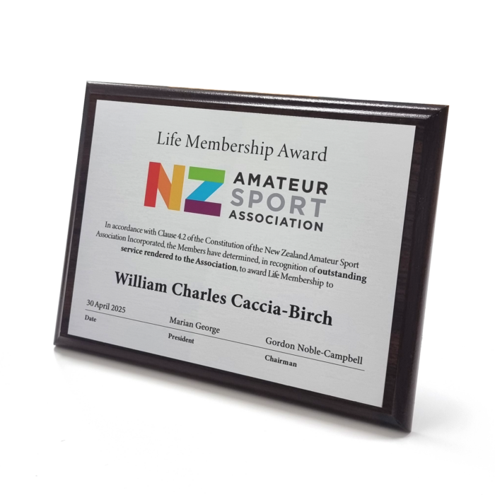 NZ Amateur Sports Association plaque